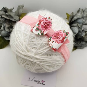 Handmade Rose Print Faux Leather Baby Bow Headband