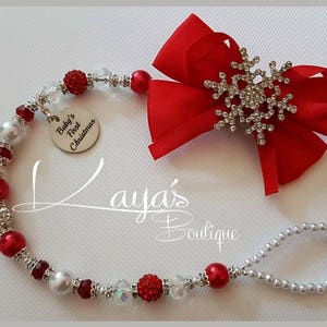 REBORN KEEPSAKE*Diamante Snowflake- Shamballa Crystal Romany Dummy/Pacifier Holder Clip Chain Personalised &#39;Babys First/1st Christmas&#39; Charm