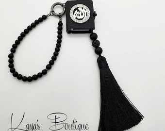 Rearview Mirror Car Charm Hanger Pendant Islamic/Muslim Mini Tasbeeh Quran Leatherette Black Onyx Rhinstone Allah Journey Protection Gift