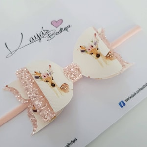 Fascia per capelli con renna floreale *fatta a mano*, fiocco per capelli, regalo per battesimo, baby shower, autunno, creature del bosco, bianco, rosa pesca, glitter