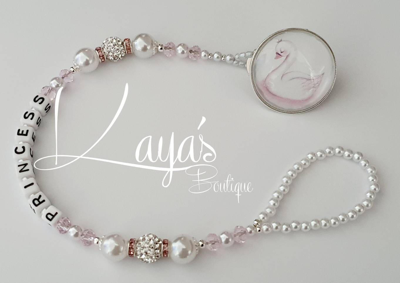Personalised ❤ Bling Dummy Clip,pink Pearl & Crystal ❤romany❤ 