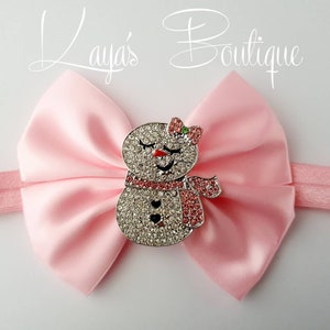 Romany Bling Big Boutique Bow *Handmade* Baby Headband Gift Christening Baby Shower Pink Silver Diamante Snowman Christmas