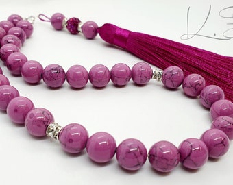 Luxury 33 Bead Tasbeeh Tasbih  Howlite Beads Islamic Prayer Beads Worry Beads Eid Wedding Birthday Gift Natural Gemstone Pink Purple