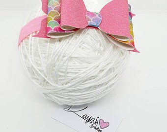 Handmade Glitter Bow Baby Headband: Pink Rainbow Mermaid Shimmer