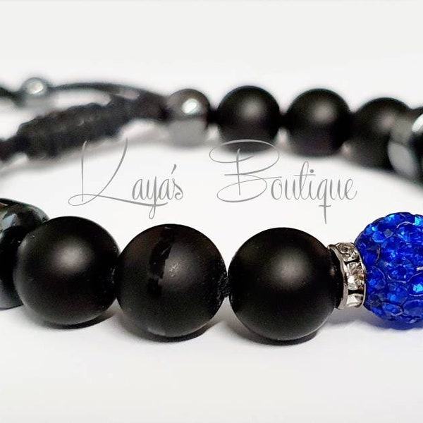 Homme Noir Mat Onyx, Hématite & Shamballa Bracelet Macramé Réglable Guérison Naturelle Santé Esprit Anniversaire Nouveau Papa Cadeau