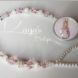 Bling *Rabbit*- Shamballa Crystal Romany Keepsake Dummy/Pacifier Clip Personalised Bunny Pink White Gift Reborn Baby