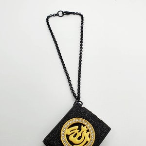 Rearview Mirror Car Charm Hanger Pendant Islamic/Muslim Mini Quran Black Glitter Gold Rhinstone Allah Journey Protection Gift Real Pages