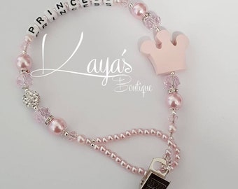 Shamballa Crystal Romany Keepsake Dummy/Pacifier Clip Personalised Baby Pink Wooden Crown Girl Reborn