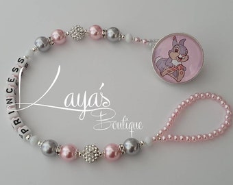 Bling *Rabbit*- Shamballa Crystal Romany Keepsake Dummy/Pacifier Clip Personalised Gift Baby Pink Silver/Grey Reborn