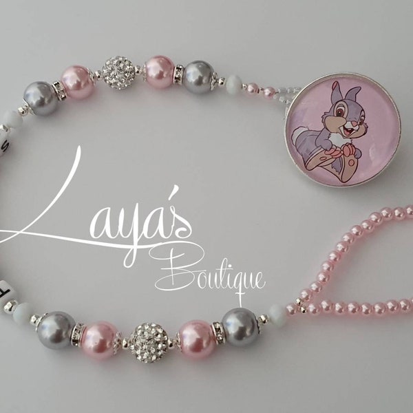 Bling *Rabbit*- Shamballa Crystal Romany Keepsake Dummy/Pacifier Clip Personalised Gift Baby Pink Silver/Grey Reborn