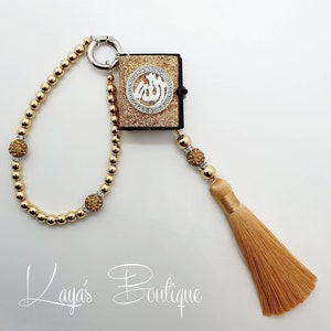 Rearview Mirror Car Charm Hanger Pendant Islamic/Muslim Mini Tasbeeh Quran Glitter Gold Hematite Rhinstone Allah Journey Protection Gift