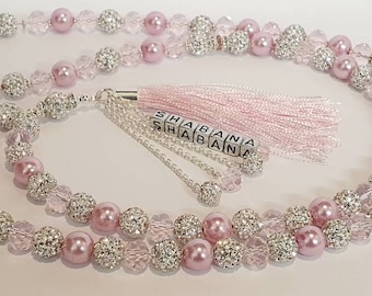 Luxury 100 Bead Tasbeeh Tasbih Premium Shamballa Personalised Islamic Prayer/Worry Beads Lots Of Colours Eid Wedding Birthday Gift Pink