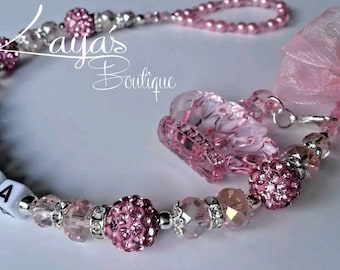 Bling flower Shamballa & Crystal Romany Dummy Clip Personalised pink/silver !!❤❤ 