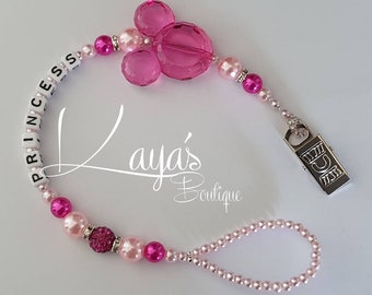 Pink Fuchsia Mouse Shamballa Crystal Pearl Romany Keepsake Dummy/Pacifier Clip Personalised Gift Baby Pink Reborn