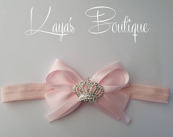 Handgemachte rosa Schleife Baby Kopfband: Silber Strass Krone