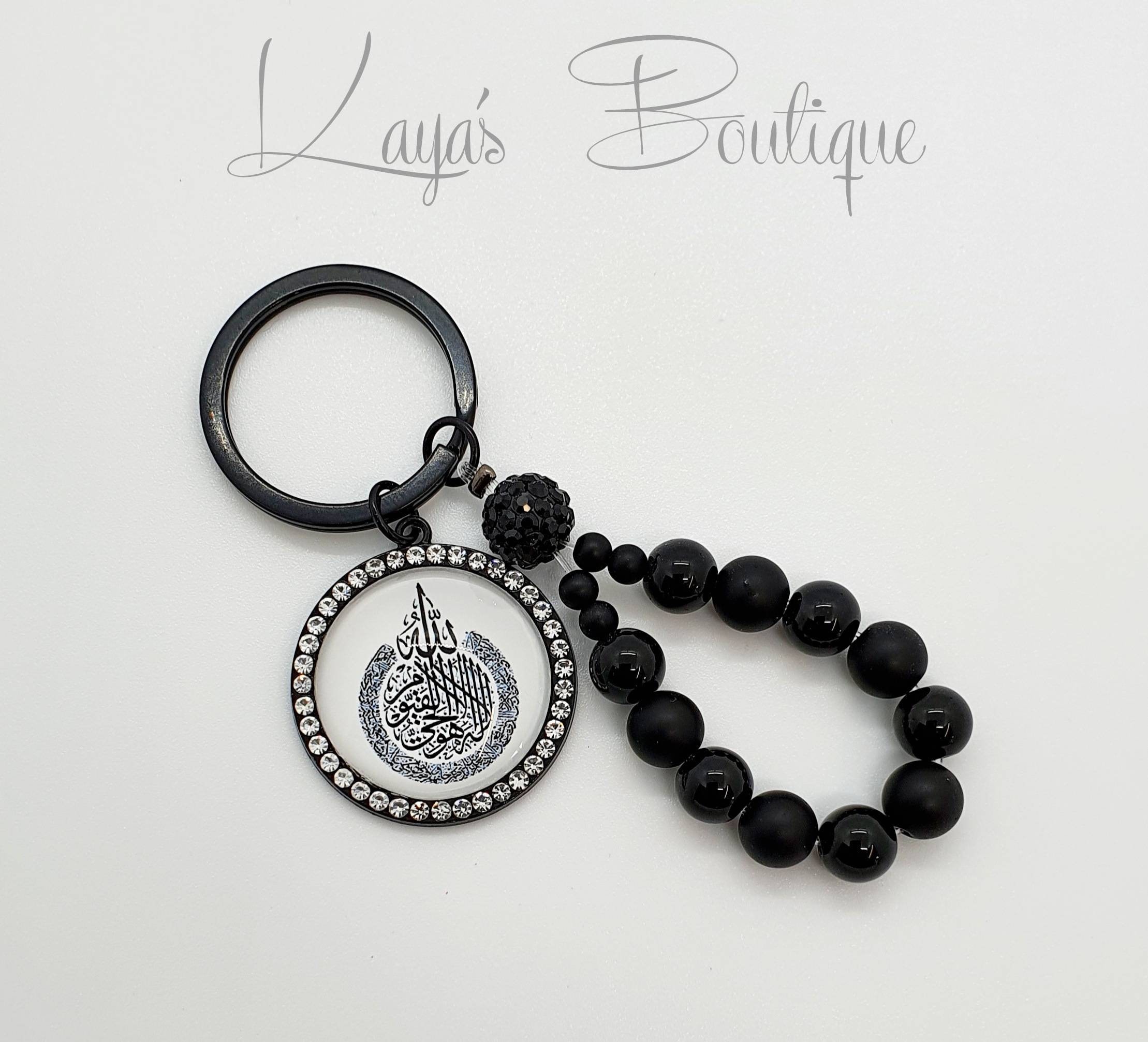 Luxury 11 Bead Mini Tasbeeh Tasbih Keyring Black Onyx Rhinestone