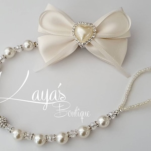 Bling *Rhinestone & Pearl Heart*- Luxury Romany Pearl Crystal Shamballa Keepsake Dummy/Pacifier Clip Christening Ivory/Cream Reborn Baby