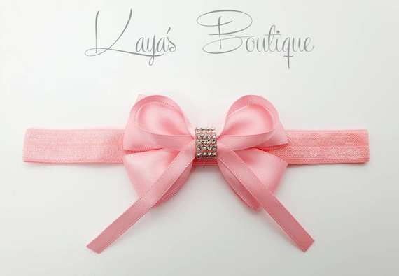 Romany Bling Boutique Bow *Handmade* Baby Headband Gift Christening Baby  Shower Bright Baby Pink Silver Diamante Band Newborn Years