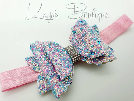 Sparkle bow band Mermaid Inspired Hairband Red Sequin Purple Glitter Bow Band  main image 3