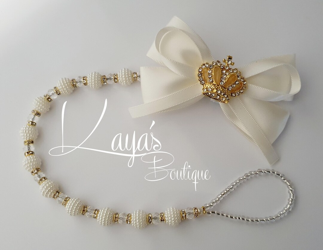 Rebern Bow Reborn Keepsake Dummy Clip: Rhinestone Crown, Pearl Crystal Bow - Etsy