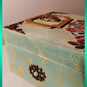 Boîte en bois décorée thème Hibou, boîte à bijoux, coffret, idée cadeaux, boîte rangement image 4