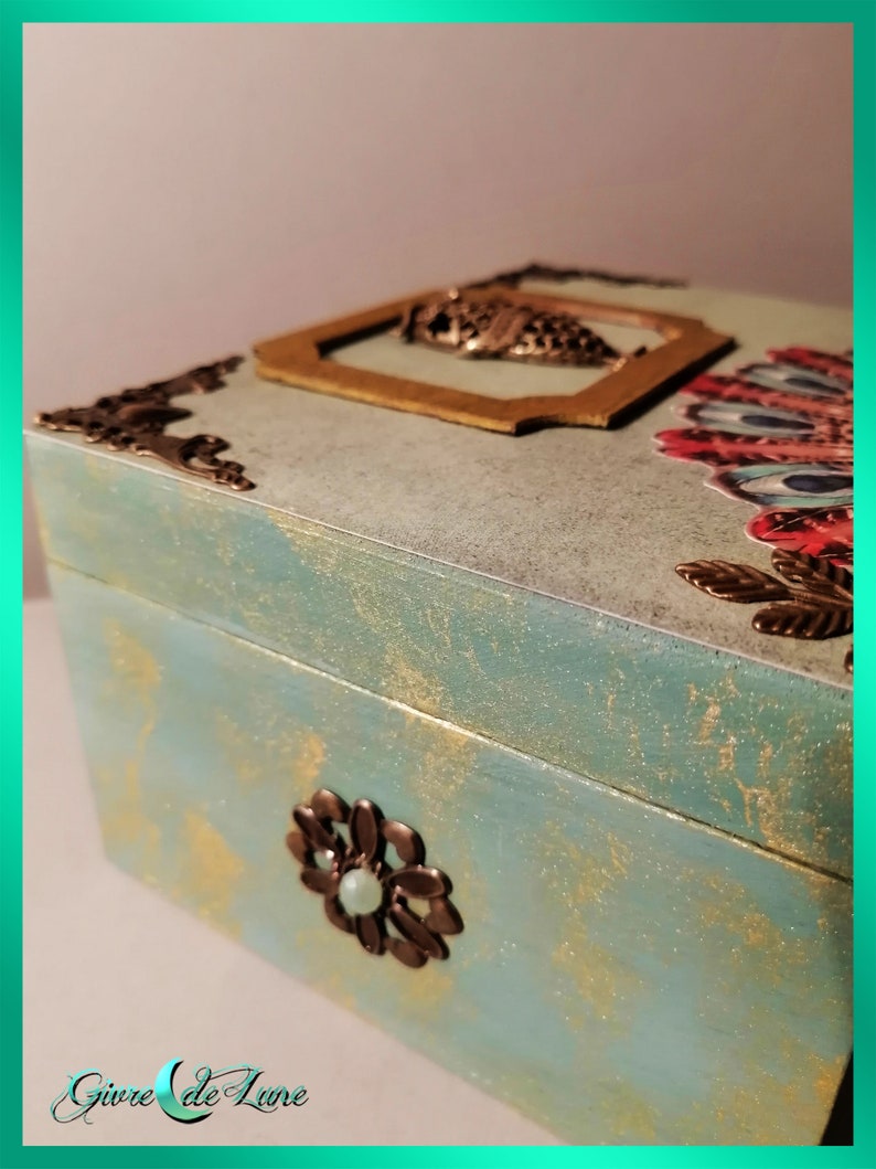 Boîte en bois décorée thème Hibou, boîte à bijoux, coffret, idée cadeaux, boîte rangement image 4
