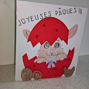 Carte joyeuses pâques happy easter petits enfants lapin dans un œuf bonbons chocolat animaux ferme chasse aux œufs poussins fête familiale