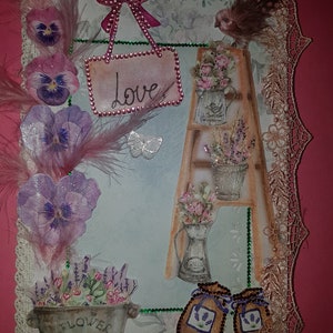 Carte toute occasion joyeux anniversaire bonne fête maman romantique amour beauté fleurs roses pensée plumes strass oiseau pancarte papillon