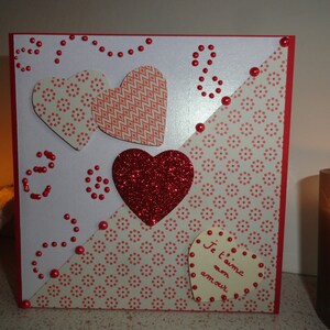 Carte saint valentin 3, motif coeurs rouge blanc