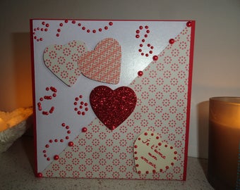 Valentine's Day Card 3, white red hearts motif