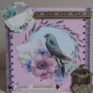 Carte d'anniversaire intitulée  : le petit moineau messager.....