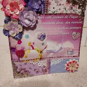 Carte Joyeuses Pâques petits enfants chocolats oeufs lapins poussins jardins bonbons panier animaux de la ferme happy easter fête familiale