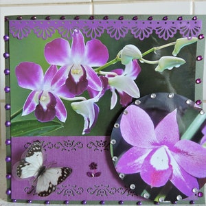 Tarjeta cualquier ocasión White Butterfly púrpura orquídea feliz cumpleaños feliz alegría felicidad felicidad flores naturaleza belleza buena madre día mamá