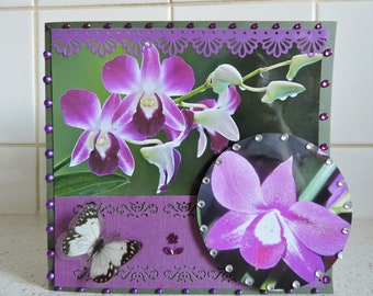 Card any occasion White Butterfly purple orchid happy birthday happy joy happiness flowers nature beauty good Mother's Day mom