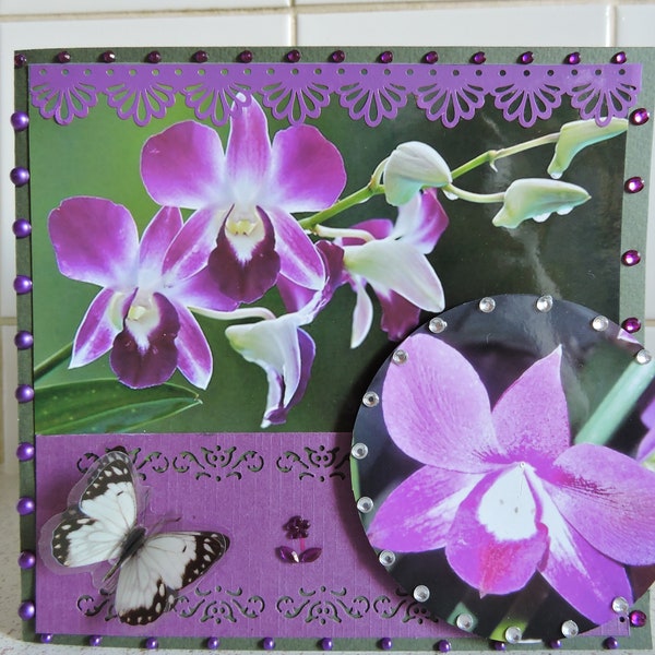 Carte toute occasion Papillon blanc orchidée violette joyeux anniversaire fête joie bonheur fleurs nature beauté bonne fête des mères maman