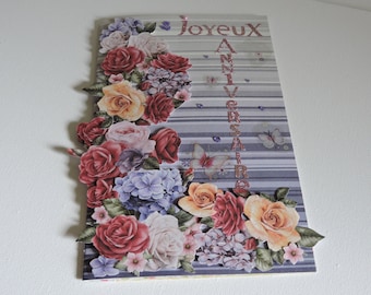 Carte d'anniversaire  intitulée  : " De belles roses multicolores..."