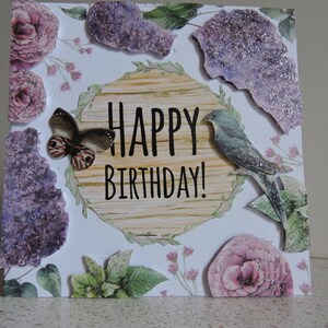 Carte d'anniversaire intitulée  : Violet comme un bouquet de lilas.....
