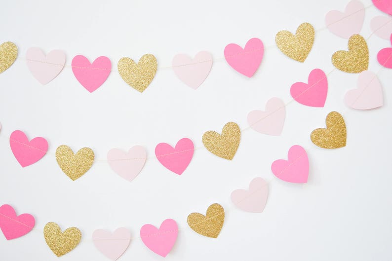 gold and pink garland heart banner heart decor valentines garland pink and gold heart garland paper heart garland heart bunting