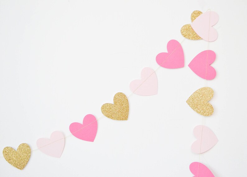 gold and pink garland heart banner heart decor valentines garland pink and gold heart garland paper heart garland heart bunting