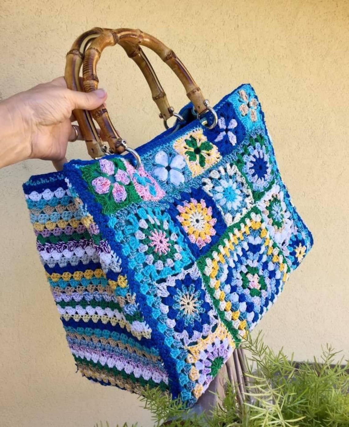 Borsa in cotone fatta ad a granny squares grande Etsy