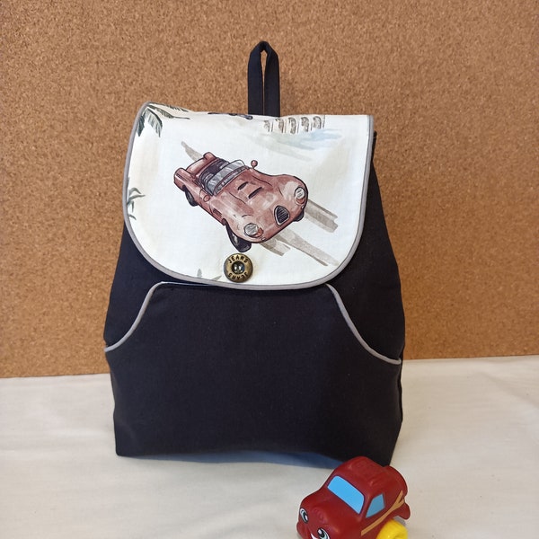 Sac à dos, sac, bag, rentrée, école, maternelle, crèche, assistante maternelle, enfants, coton, cartable, voiture, personnalisable, prénom