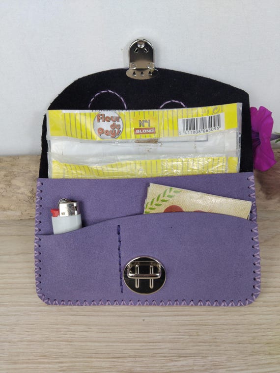 women's tobacco pouch Women's Tobacco Pouch in Purple Leather With Satchel Clasp / Women's  Tobacco Pouch / Women's Minimalist Wallet