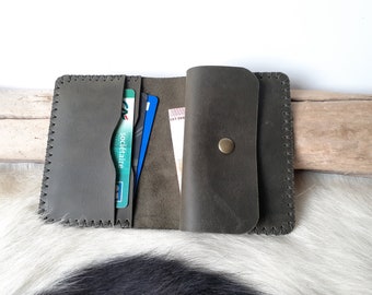 Portefeuille homme en cuir vert / portefeuille de poche / porte-monnaie porte-carte / petit portefeuille format carte bancaire.
