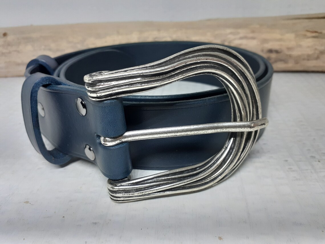 Women's Belt Blue Leather 4 Cm Wide Size 42 to 46 From Etsy UK