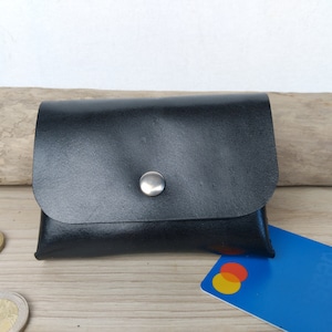 porte-cartes en cuir noir / portefeuille minimaliste pour homme / petit porte monnaie / cadeau pour homme / cuir cousu main.