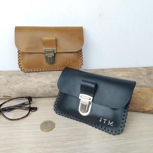 porte-monnaie personnalisable en cuir pour homme / portemonnaie artisanal cousu main / portefeuille minimaliste avec initiales.