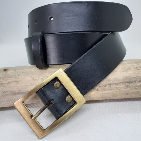 Ceinture en cuir noir taille 42-44 / ceinture large de 4 cm / ceinturon homme / ceinture artisanale à grosse boucle / ceinture 100.