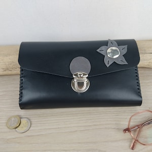 portefeuille compagnon femme en cuir / portefeuille porte-monnaie porte chéquier artisanal cousu main / modèle unique.