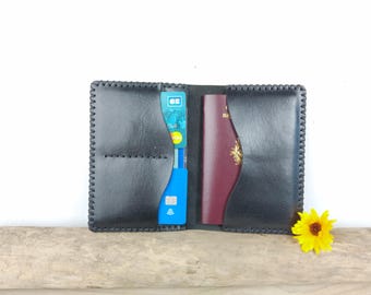 black leather passport holder / car registration document holder / car papers holder / minimalist wallet for men / hand-stitched leather craftsmanship