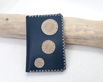 blue and beige leather card holder for women / card case with bubbles / minimalist card holder / hand sewn